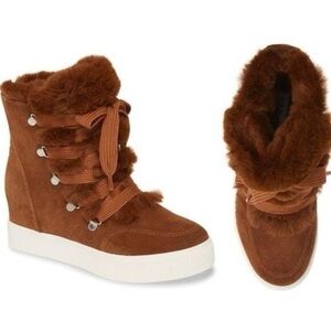 Steve Madden Wharton faux-fur suede lace-up wedge bootie